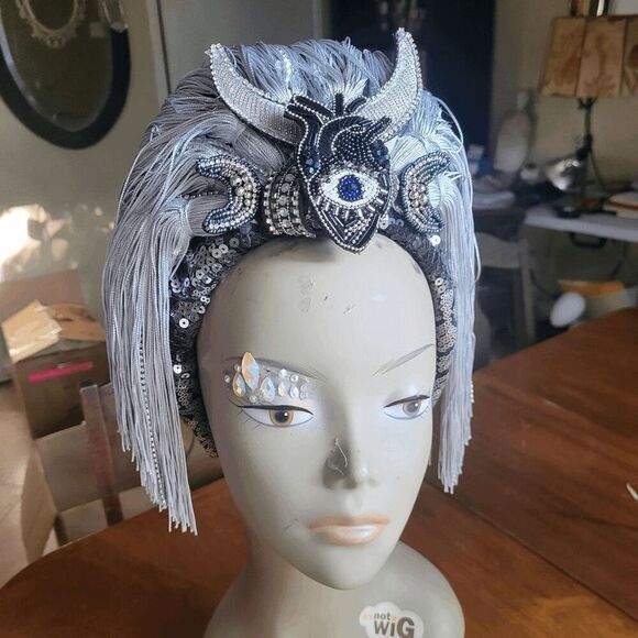 Moon Goddess Dark Heart Festival Headpiece Silver and Black by Brebitz Haloween main image 6